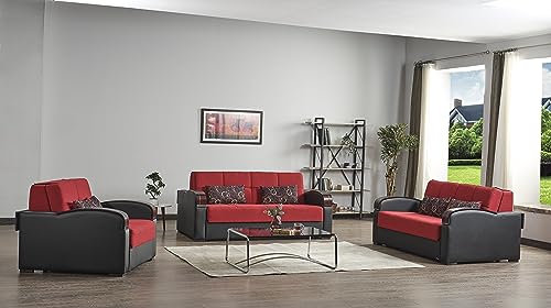 Sweethome Stores 74" Pull Bed with Storage, Firm, Fabric, 650 lbs Capacity, Sleeper Sofa, Futon for Living Room or Home Office Convertible Couch, DormirClack Sofabed, Red
