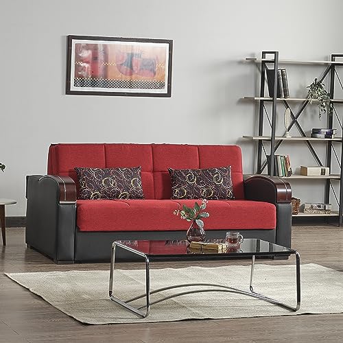 Sweethome Stores 74" Pull Bed with Storage, Firm, Fabric, 650 lbs Capacity, Sleeper Sofa, Futon for Living Room or Home Office Convertible Couch, DormirClack Sofabed, Red