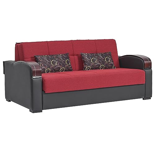 Sweethome Stores 74" Pull Bed with Storage, Firm, Fabric, 650 lbs Capacity, Sleeper Sofa, Futon for Living Room or Home Office Convertible Couch, DormirClack Sofabed, Red