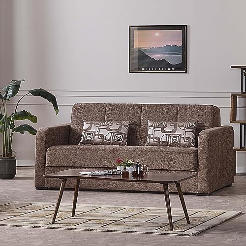 Sweethome Stores 72" Pull Bed with Storage, Firm, Fabric, 650 lbs Capacity, Sleeper Sofa, Futon for Living Room or Home Office Convertible Couch, Classique Sofabed, Brown