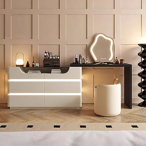 ZGNBSD LED Vanity Table Set - Elegant Vanity with Smart Makeup Mirror and LED Mood Light - Luxury Bedroom Makeup Vanity with Drawer & Chair for Her