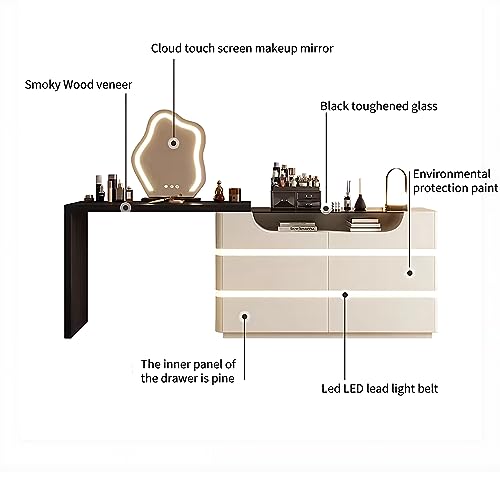 ZGNBSD LED Vanity Table Set - Elegant Vanity with Smart Makeup Mirror and LED Mood Light - Luxury Bedroom Makeup Vanity with Drawer & Chair for Her