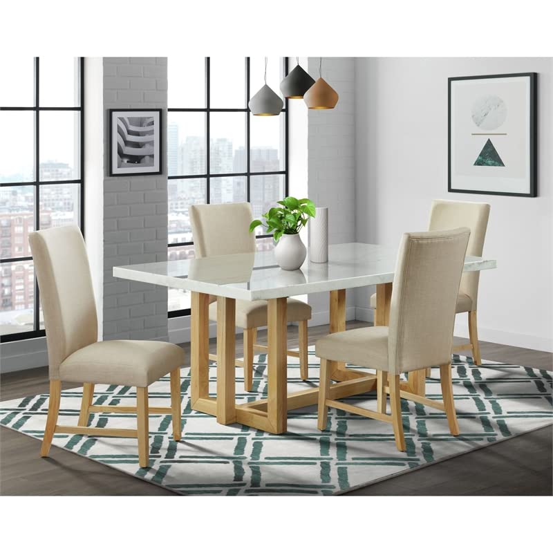 Pemberly Row Modern Rectangular White Marble Top Dining Table