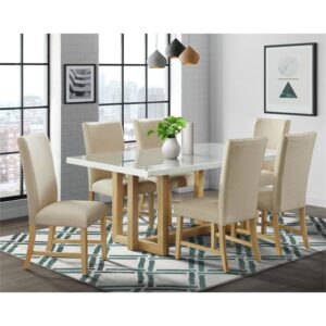 Pemberly Row Modern Rectangular White Marble Top Dining Table