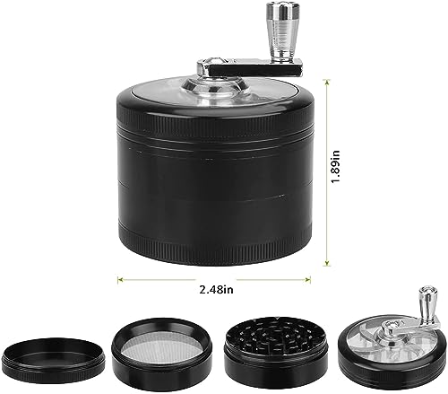 Herb Grinder, 2.5 inch 4 Layers with Zinc Alloy Manual Handle Grinder Kitchen Spice Grinder