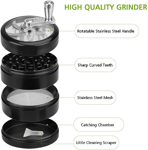 Herb Grinder, 2.5 inch 4 Layers with Zinc Alloy Manual Handle Grinder Kitchen Spice Grinder