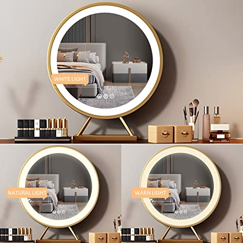 Vanity Desk Mirror Lights: Light Gray 39 in Luxury Vanity Makeup Dresser with Drawers 3-Color Lights Mirror and Stool for Bedroom - Vanity Table Set for Displaying Makeup and Beauty Accessories