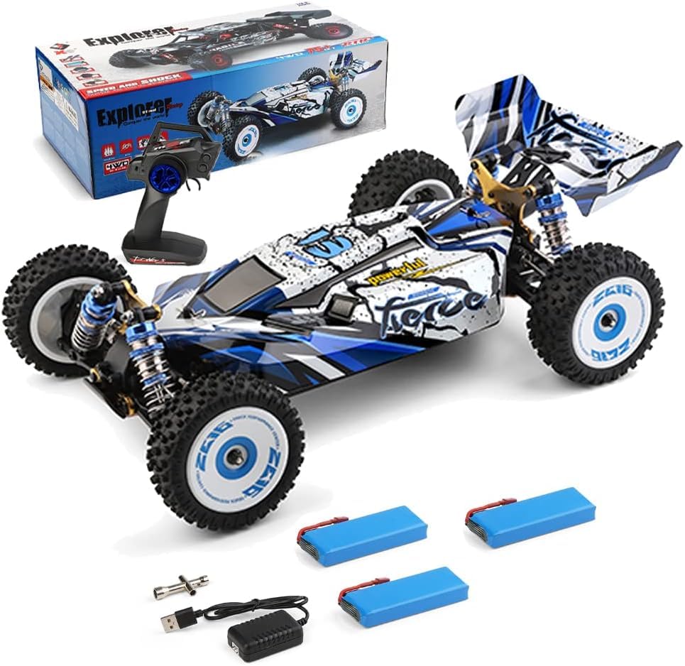 WLtoys 124016(V2) RC Car,Upgraded 3000mah Battery * 3, 75km/h Brushless Remote Control Car, 1:12 Scale Fast RC Cars & 2 Batteries, 4WD All Terrain Off Road RC Truck (WLtoys124017)