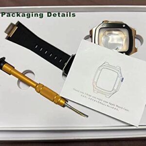 AEHON Luxury case+strap For Apple Watch Band 41mm 44mm 45mm Mod Modification Kit steel Metal Bezel frame iWatch series 8 7 6 se 5 4 3 (Color : Rose gold, Size : 45MM)