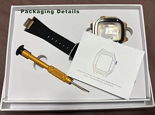 AEHON Luxury case+strap For Apple Watch Band 41mm 44mm 45mm Mod Modification Kit steel Metal Bezel frame iWatch series 8 7 6 se 5 4 3 (Color : Rose gold, Size : 45MM)