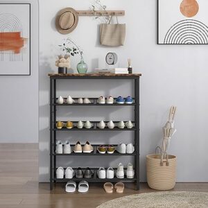 5 tier modern metal free standing shoe storage rack shlef with adjustable feet, hold up to 20 pair, for entryway hallway small spaces men women, black