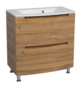 sample of cabinet finish | modern free standing bathroom vanity with washbasin | delux teak natural collection | non-toxic fire-resistant mdf-omega collection 32"