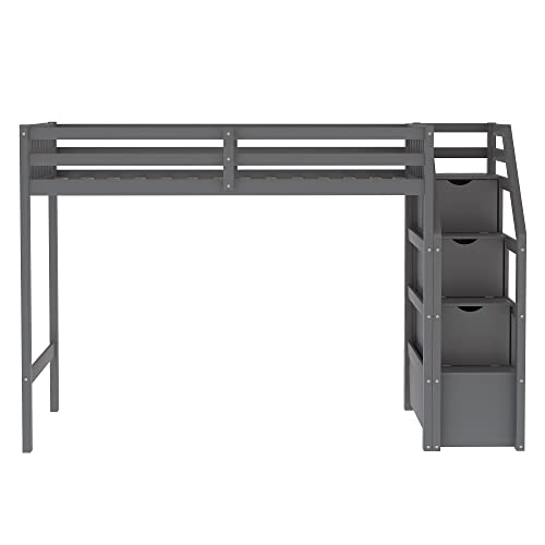 DEYOBED Twin Over Full Wooden Bunk Bed and Loft Bed Convetible with Storage Staircases for Kids Teens