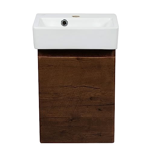 Sample of Cabinet Finish | Modern Wall-Mounted Bathroom Mini-Vanity with Washbasin | Comfort Rosewood Collection | Non-Toxic Fire-Resistant MDF-No Mirror Included