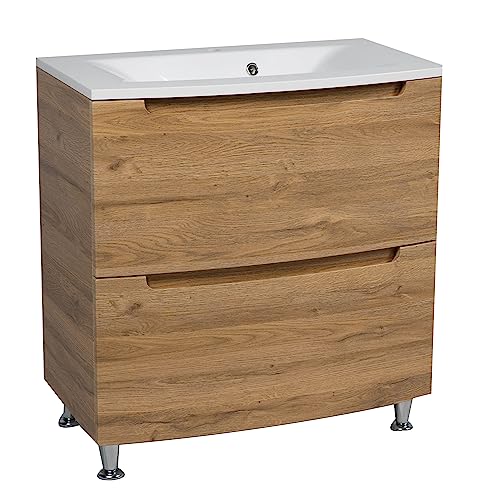 Sample of Cabinet Finish | Modern Free Standing Bathroom Vanity with Washbasin | Delux Teak Natural Collection | Non-Toxic Fire-Resistant MDF-Diamond Collection 40"