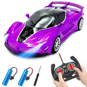 rc cars-remote control car for girl, 2.4ghz 1:18 scale electric remote toy racing, with led lights rechargeable high-speed hobby toy vehicle, rc car gifts for age 3 4 5 6 7 8 9 year old kids (purple)