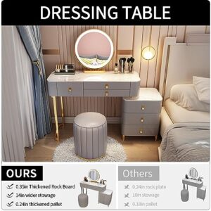 Winfree Makeup Vanity Table with 5 Solid Wood Drawers and Vanity Chair, 3 Color Light Adjustable Brightness, Including LED Makeup Mirror,for Family Bedroom, for Her (31.5“)