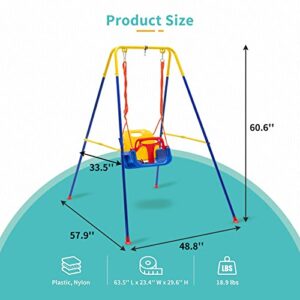 4-in-1 Toddler Swing Set and Baby Jumper, Toddler Swing with Foldable Metal Stand and Safety Belt, Baby Swings & Baby Bouncers Outdoor Indoor for Infants to Toddler, Indoor Swing for Kids 6 Month+