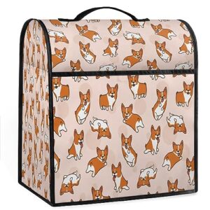 cartoon corgis dog pattern stand mixer cover foldable with zipper and handle dust cover compatible with 6-8 quart kitchen mixers fits all tilt head & bowl lift models