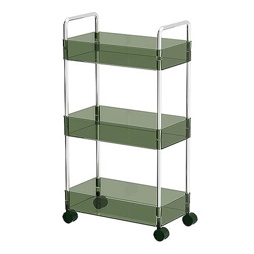 Meideli Storage Cabinet Rolling Cart Clear Bathroom Organizer Cart Storage Shelf Multi Layers Large Capacity Moveable Laundry Room Kitchen Organization Rack (Triple Layer, Atrovirens)