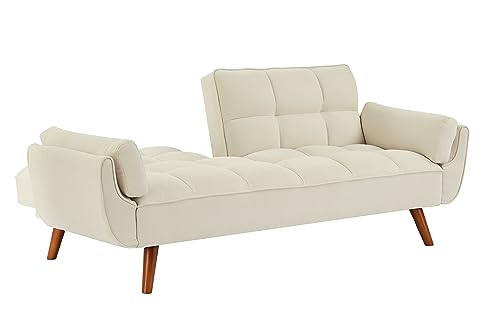 Eafurn 75" Foldable Convertible Sleeper Sofa Bed Versatile Futon Couches with Arm Pillows and Sturdy Wooden Legs, 3 Seater Tufted Linen Comfy Sofa & Couches for Living Room, Bedroom, Small Space