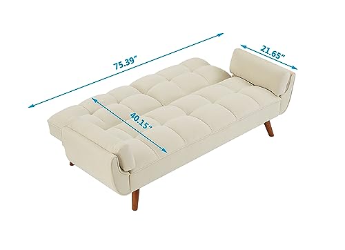 Eafurn 75" Foldable Convertible Sleeper Sofa Bed Versatile Futon Couches with Arm Pillows and Sturdy Wooden Legs, 3 Seater Tufted Linen Comfy Sofa & Couches for Living Room, Bedroom, Small Space