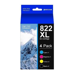 822xl remanufactured ink cartridge replacement for epson 822xl 822 xl t822xl use for epson workforce pro wf-3820 wf-4830 wf-4820 wf-4833 wf-4834 (1 black, 1 cyan, 1 magenta, 1 yellow) 4 pack