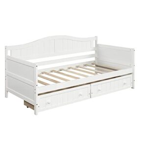 sturdy wood twin size bed frame twin wooden daybed with 2 drawers,?sofa bed for bedroom living room,no box spring needed,white