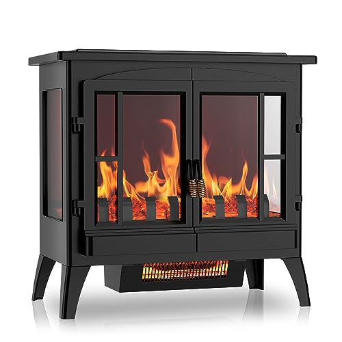 Electric Fireplace Stove, 23" Realistic Flame Effect Fireplace Heater, Indoor Freestanding Infrared Electric Stove Heater,Overheating Safety System,Thermostat, Portable 1000W/1500W