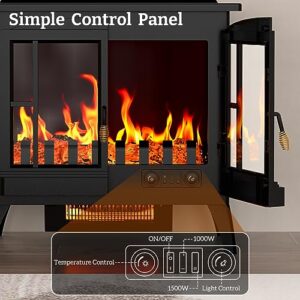 Electric Fireplace Stove, 23" Realistic Flame Effect Fireplace Heater, Indoor Freestanding Infrared Electric Stove Heater,Overheating Safety System,Thermostat, Portable 1000W/1500W