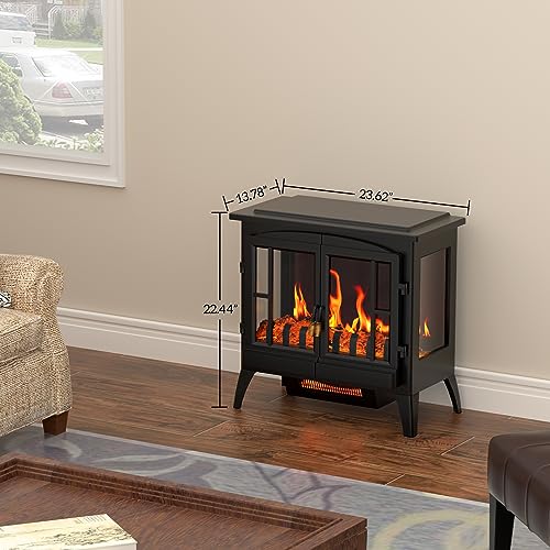 Electric Fireplace Stove, 23" Realistic Flame Effect Fireplace Heater, Indoor Freestanding Infrared Electric Stove Heater,Overheating Safety System,Thermostat, Portable 1000W/1500W
