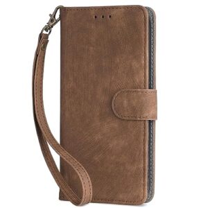 case compatible with infinix smart 7 hd x6516,leather case with card slot.wallet design,rfid protection.standable flip case brown