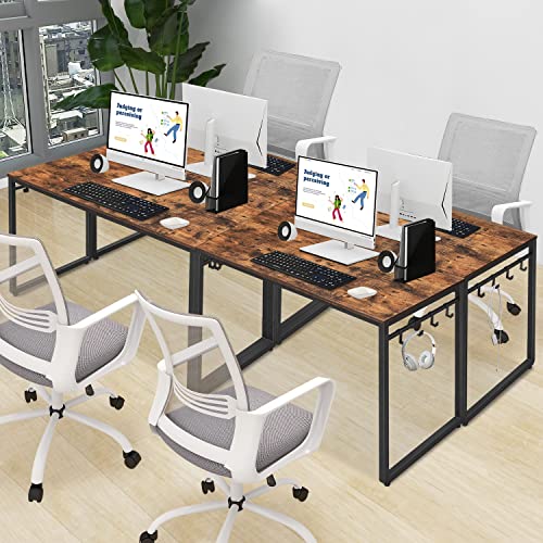 Zanzio Computer Desk with 8 Storage Hooks, 51.1 Inches Simple Style Home Office Desk Writing Study Table with Stable Metal Frame, Easy Assembly, Vintage Brown