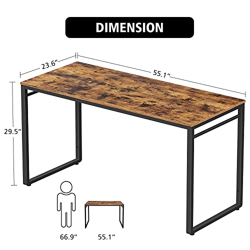 Zanzio Computer Desk with 8 Storage Hooks, 51.1 Inches Simple Style Home Office Desk Writing Study Table with Stable Metal Frame, Easy Assembly, Vintage Brown