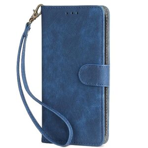 case compatible with infinix hot 20s x6827,leather case with card slot.wallet design,rfid protection.standable flip case blue