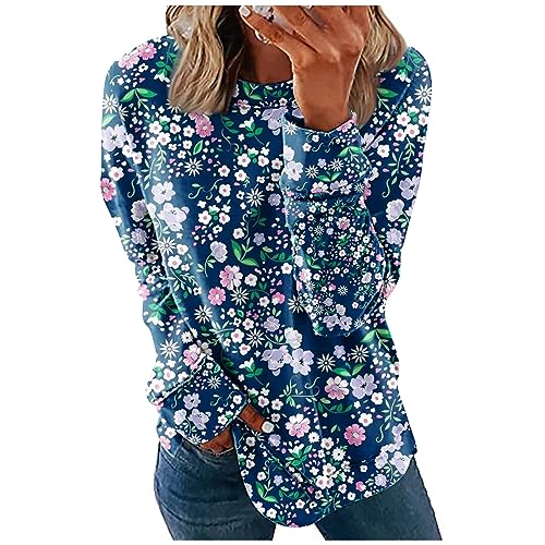 Long Sleeve Tee Shirts for Women Ribbed T Shirts for Women Gifts for 18 Year Old Girl Womens Leopard Print Tops Pink Birthday Accessories Christmas Gidts for Women（3-Blue,3X-Large）