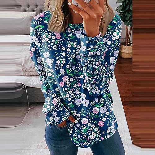 Long Sleeve Tee Shirts for Women Ribbed T Shirts for Women Gifts for 18 Year Old Girl Womens Leopard Print Tops Pink Birthday Accessories Christmas Gidts for Women（3-Blue,3X-Large）