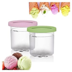 evanem 2/4/6pcs creami deluxe pints, for ninja kitchen creami,16 oz ice cream pints cup safe and leak proof for nc301 nc300 nc299am series ice cream maker,pink+green-2pcs