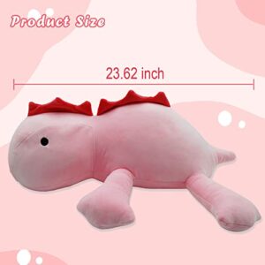 FRINNG Weighted Dinosaur Plush, 24" Stuffed Weighted Plush Toy Animal Dino Throws Pillow,Weighted Dinosaur Plushies Toys for Fans Kids Birthday Gift (Pink)