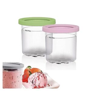 evanem 2/4/6pcs creami pint containers, for ninja creami deluxe,16 oz ice cream containers airtight and leaf-proof compatible with nc299amz,nc300s series ice cream makers,pink+green-6pcs