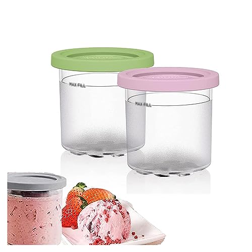 EVANEM 2/4/6PCS Creami Pint Containers, for Ninja Creami Deluxe,16 OZ Ice Cream Containers Airtight and Leaf-Proof Compatible with NC299AMZ,NC300s Series Ice Cream Makers,Pink+Green-6PCS