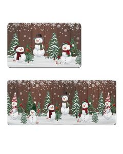 winter snowman bath mat for tub,non slip bathroom floor runner rug quick dry & absorbent diatomaceous earth shower sink kitchen washable doormat,christmas tree snowflake vintage brown 16x24+16x47