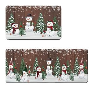 Winter Snowman Bath Mat for Tub,Non Slip Bathroom Floor Runner Rug Quick Dry & Absorbent Diatomaceous Earth Shower Sink Kitchen Washable Doormat,Christmas Tree Snowflake Vintage Brown 16x24+16x47