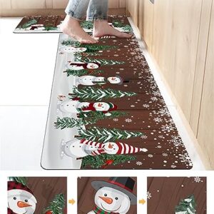 Winter Snowman Bath Mat for Tub,Non Slip Bathroom Floor Runner Rug Quick Dry & Absorbent Diatomaceous Earth Shower Sink Kitchen Washable Doormat,Christmas Tree Snowflake Vintage Brown 16x24+16x47