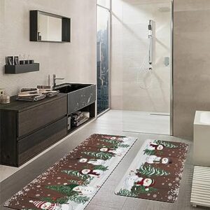 Winter Snowman Bath Mat for Tub,Non Slip Bathroom Floor Runner Rug Quick Dry & Absorbent Diatomaceous Earth Shower Sink Kitchen Washable Doormat,Christmas Tree Snowflake Vintage Brown 16x24+16x47