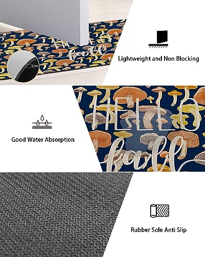 Multicolor Mushroom Bath Mat for Tub,Non Slip Bathroom Floor Runner Rug Quick Dry & Absorbent Diatomaceous Earth Shower Sink Kitchen Washable Doormat,Rustic Country Cartoon Fall Navy Blue 16"x47"