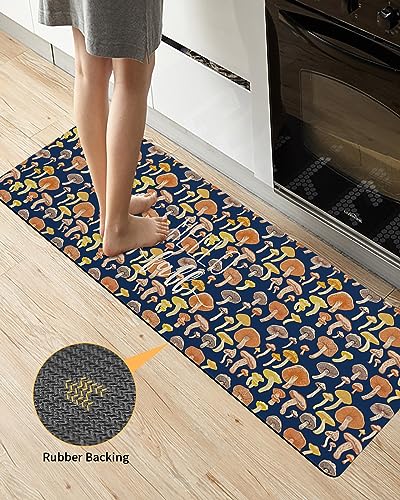 Multicolor Mushroom Bath Mat for Tub,Non Slip Bathroom Floor Runner Rug Quick Dry & Absorbent Diatomaceous Earth Shower Sink Kitchen Washable Doormat,Rustic Country Cartoon Fall Navy Blue 16"x47"