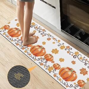 Orange Pumpkin Bath Mat for Tub,Non Slip Bathroom Floor Runner Rug Quick Dry & Absorbent Diatomaceous Earth Shower Sink Bedroom Kitchen Washable Doormat,Thanksgiving Fall Maple Leaves White 20"x47"