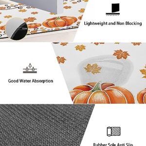 Orange Pumpkin Bath Mat for Tub,Non Slip Bathroom Floor Runner Rug Quick Dry & Absorbent Diatomaceous Earth Shower Sink Bedroom Kitchen Washable Doormat,Thanksgiving Fall Maple Leaves White 20"x47"