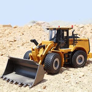 westn rc bulldozer, 2.4ghz 9 channels rc front loader toy, 1:24 scale full function rc bulldozer construction vehicle with alloy shovel, suitable for children's festival gifts